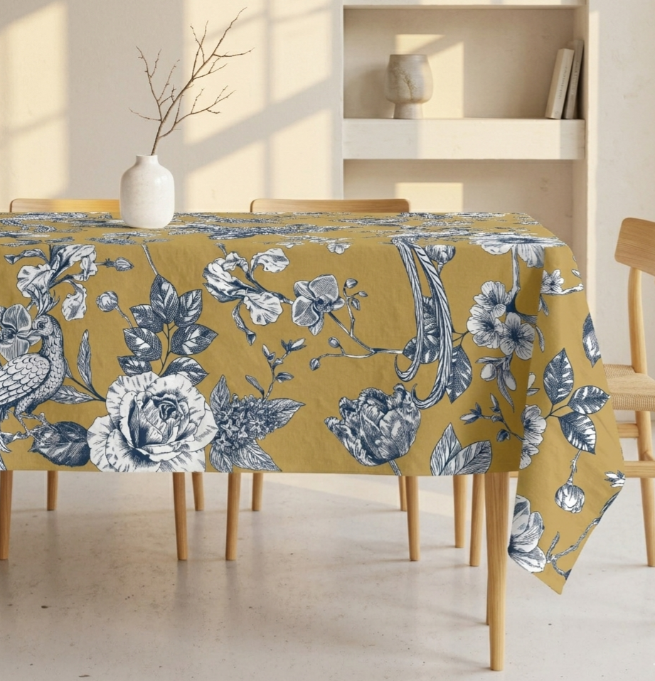 Mantel Antimanchas Resinado Azul Mostaza