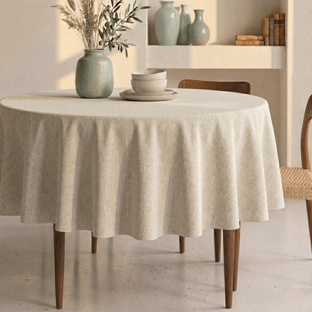 Mantel Antimanchas Resinado Beige Redondo